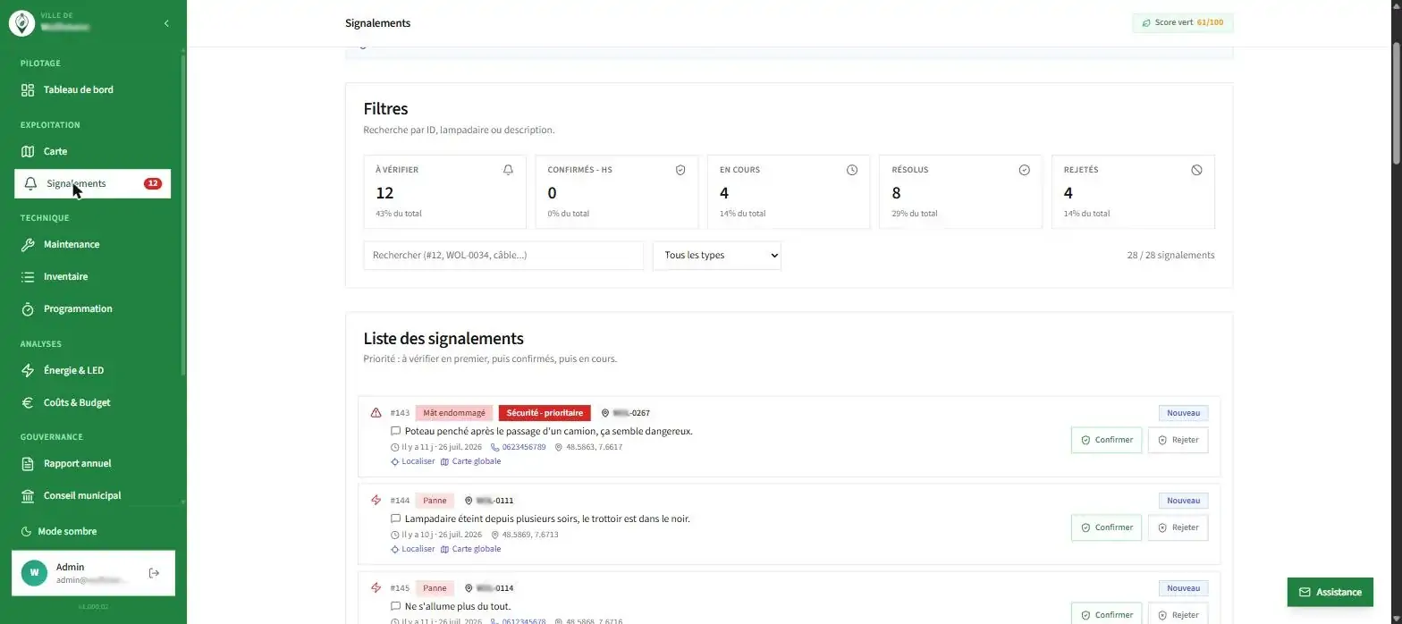 Module Signalements d'Eco-Signal : remontées citoyennes à vérifier, filtres et flux de traitement